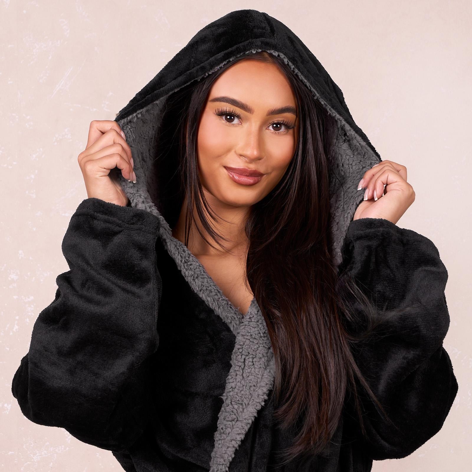 OHS Flannel Dressing Gown Soft Fleece Adults Unisex Thermal Winter Bathrobe