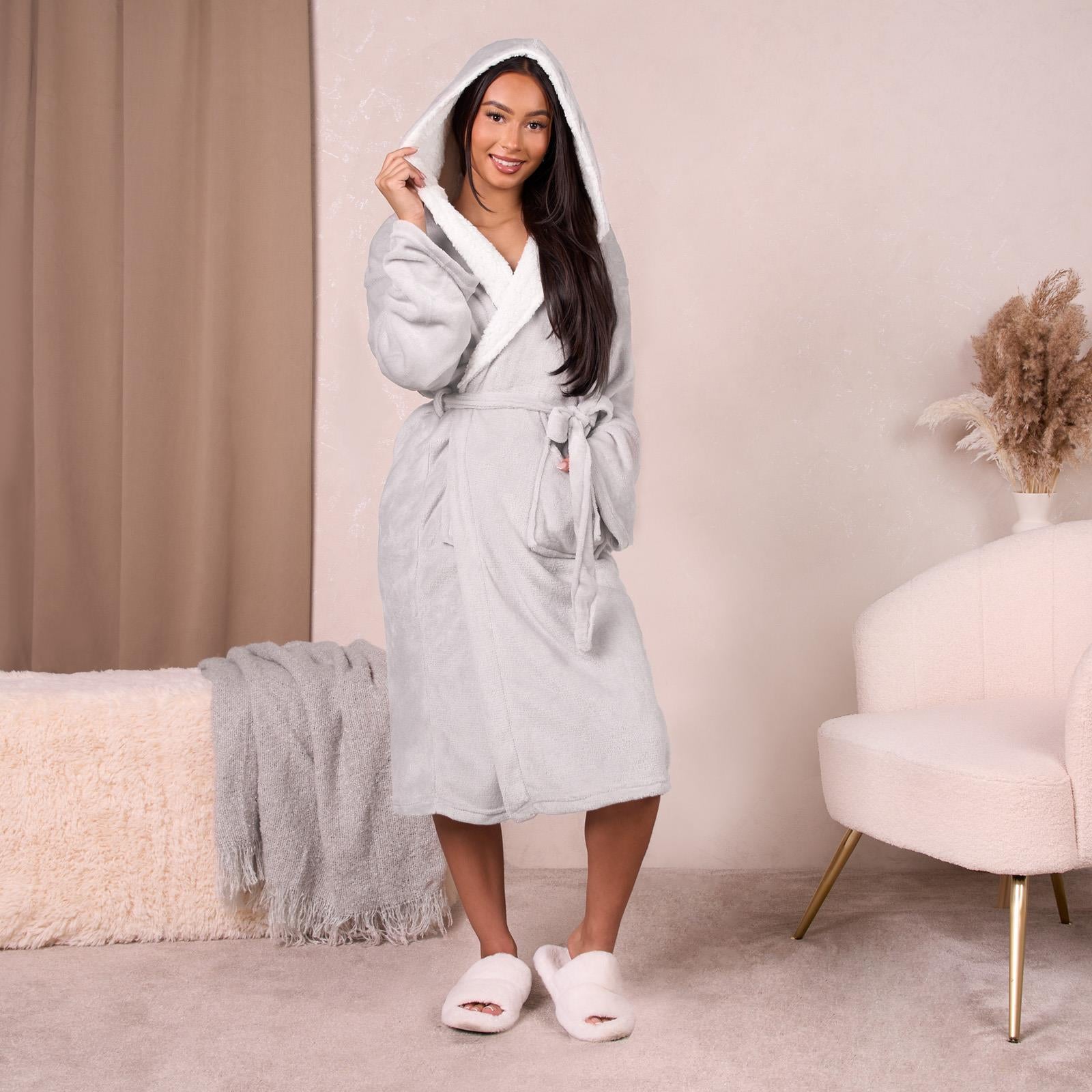 OHS Flannel Dressing Gown Soft Fleece Adults Unisex Thermal Winter Bathrobe
