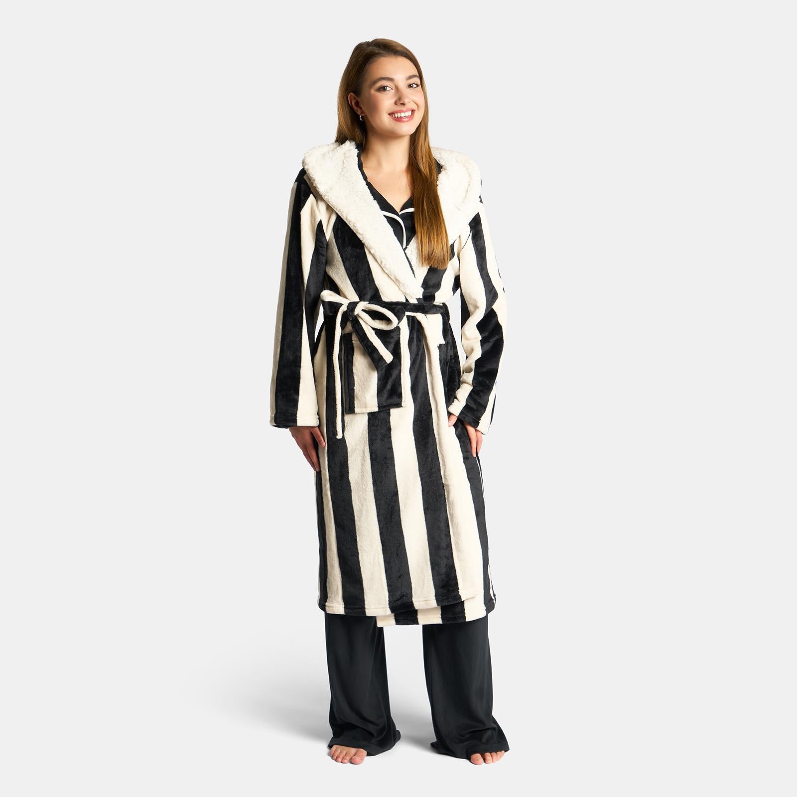 OHS Flannel Dressing Gown Soft Fleece Adults Unisex Thermal Winter Bathrobe