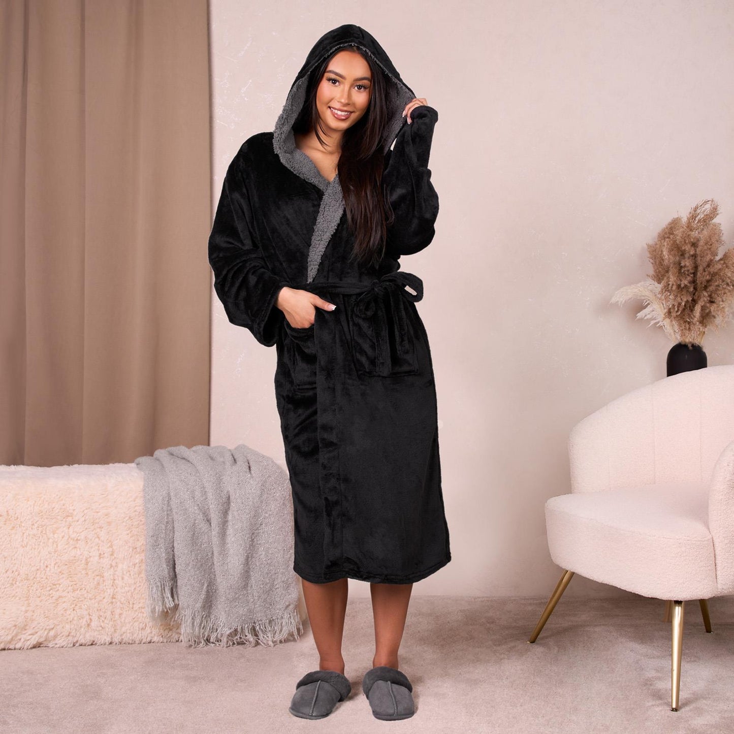 OHS Flannel Dressing Gown Soft Fleece Adults Unisex Thermal Winter Bathrobe