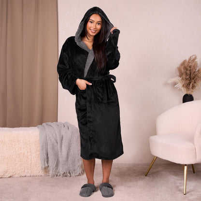 OHS Flannel Dressing Gown Soft Fleece Adults Unisex Thermal Winter Bathrobe