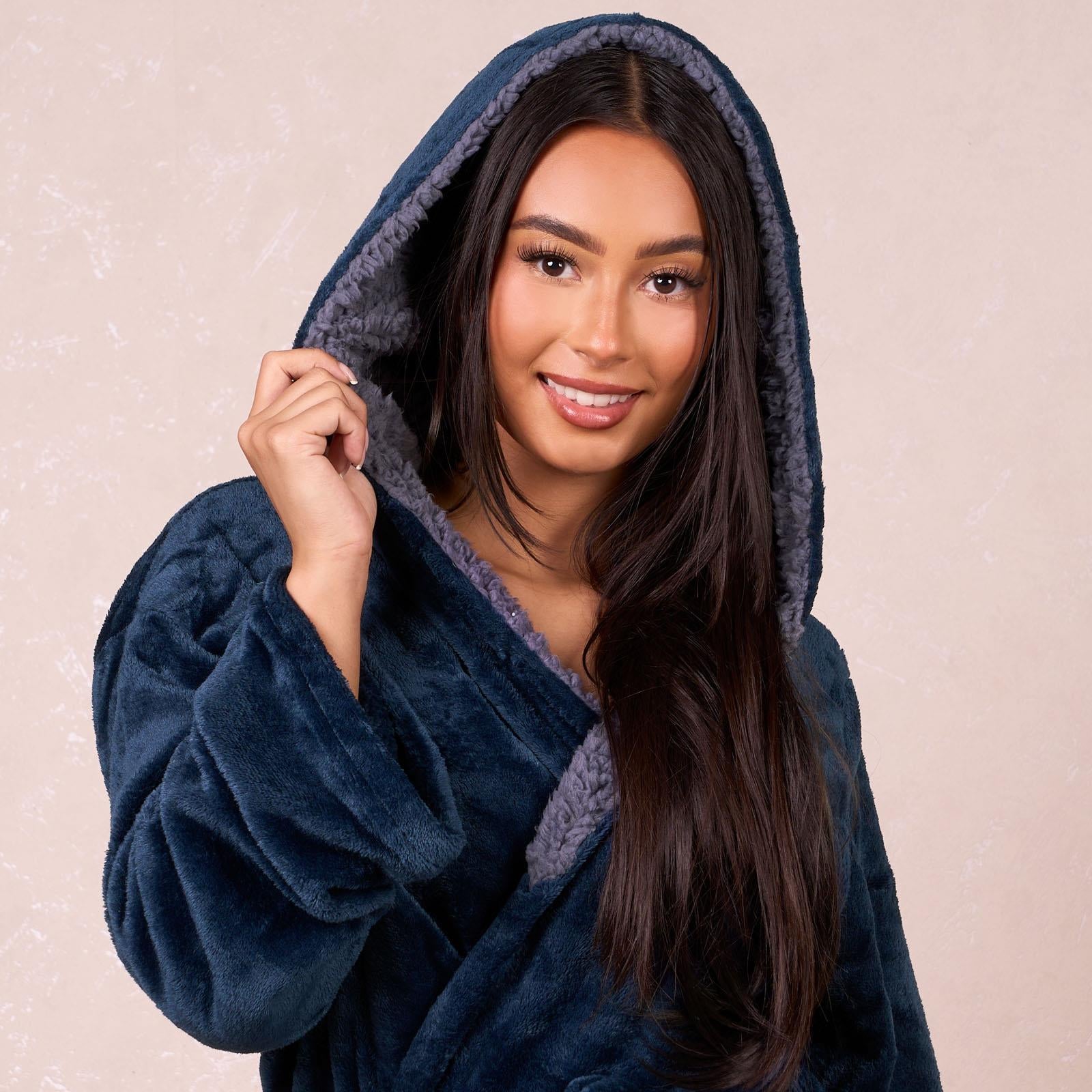 OHS Flannel Dressing Gown Soft Fleece Adults Unisex Thermal Winter Bathrobe