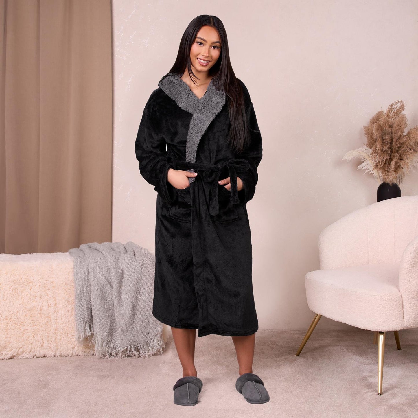 OHS Flannel Dressing Gown Soft Fleece Adults Unisex Thermal Winter Bathrobe