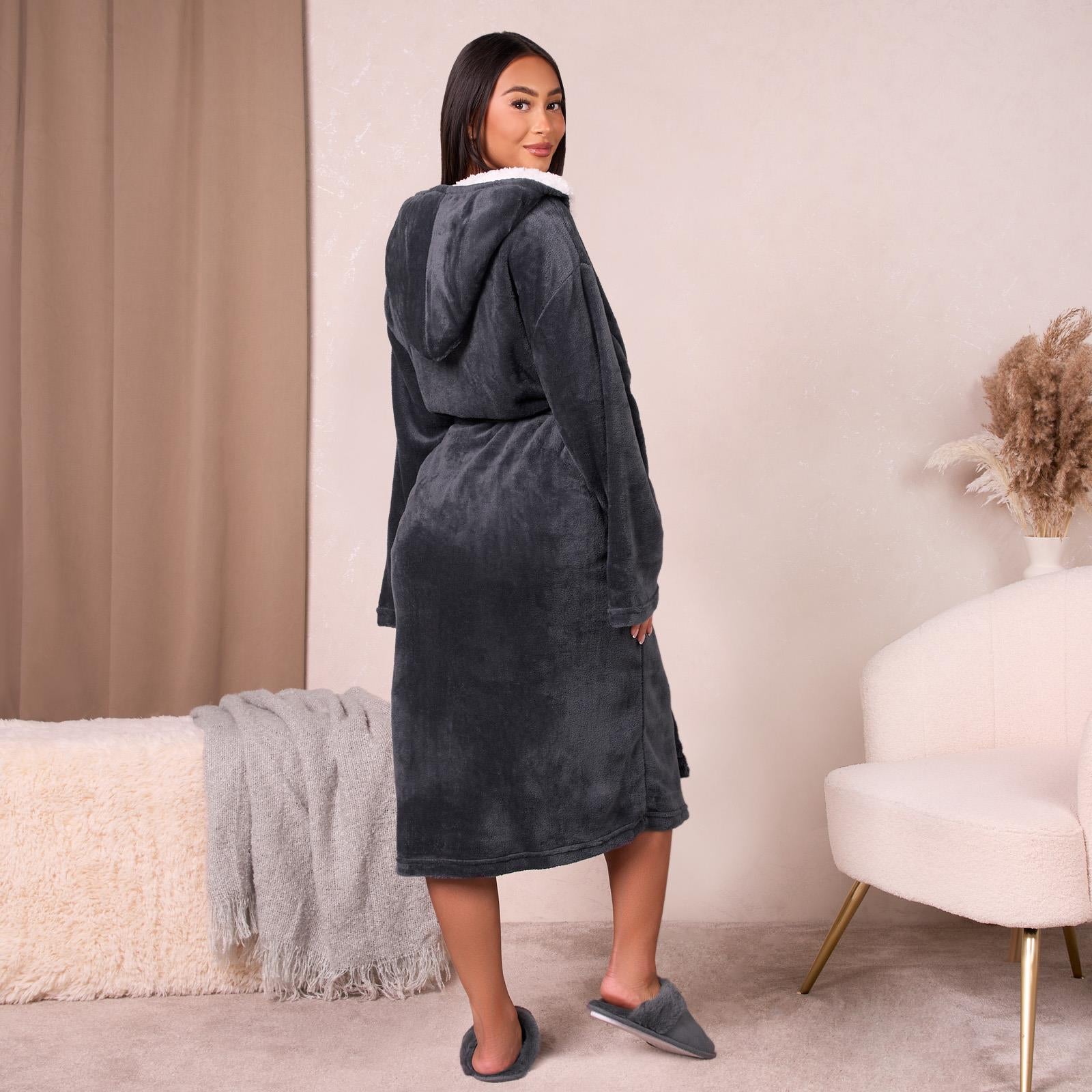 OHS Flannel Dressing Gown Soft Fleece Adults Unisex Thermal Winter Bathrobe